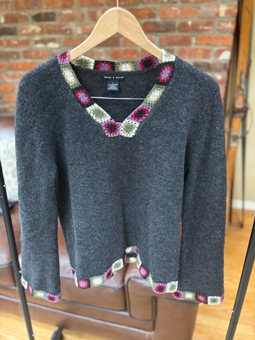 Deane & White 100% Wool Sweater | Crochet Trim | Vintage-Inspired